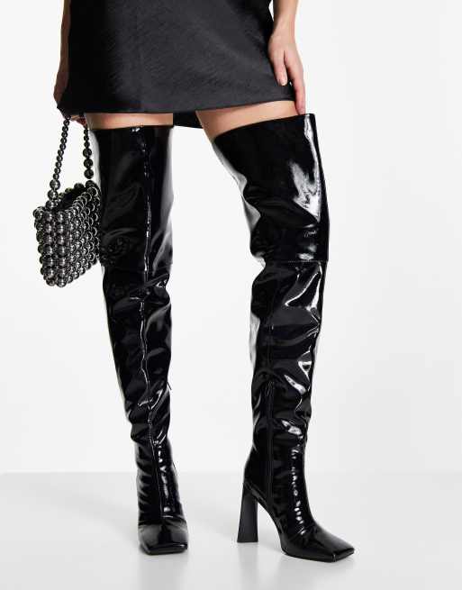 Black patent 2025 over knee boots