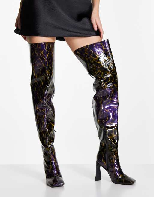 All In One Thigh High Boots Brand Designer Square Toe Womens Rain