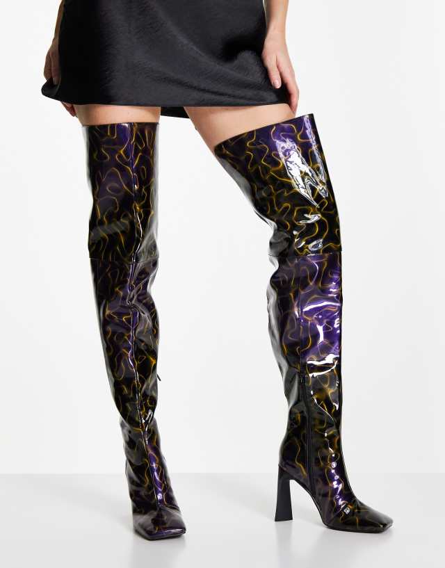 ASOS DESIGN Kensington high-heeled square toe over the knee boots in multi patent