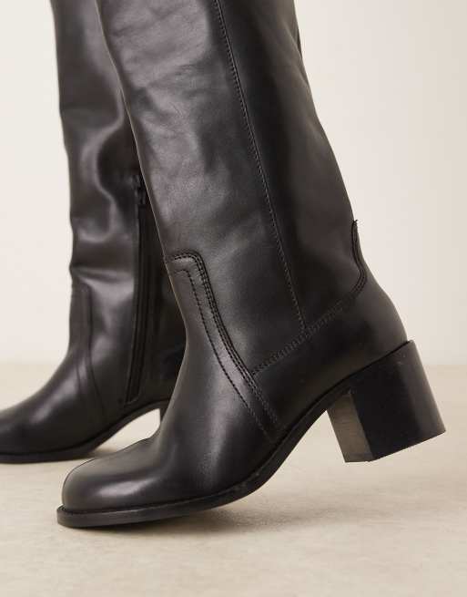 ASOS DESIGN - Kensington - Stivali cuissard con tacco neri in pelle, 3 di 4