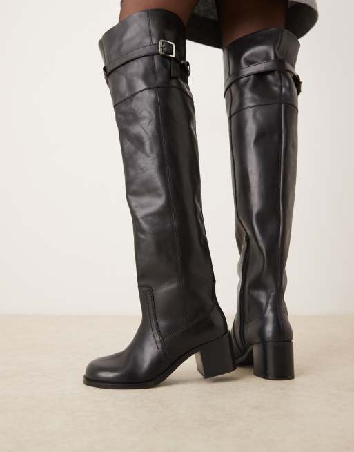 ASOS DESIGN – Kensington – Svarta, lårhöga boots i läder med klack, 2 av 4