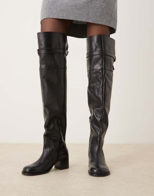 ASOS DESIGN – Kensington – Svarta, lårhöga boots i läder med klack, 4 av 4