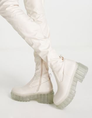 over the knee off white boots