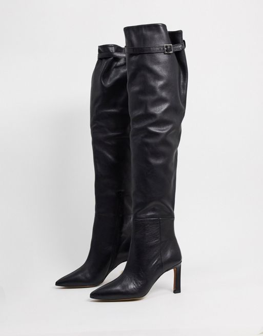 ASOS DESIGN Kenzie premium leather mid-heeled over the knee boots in ...