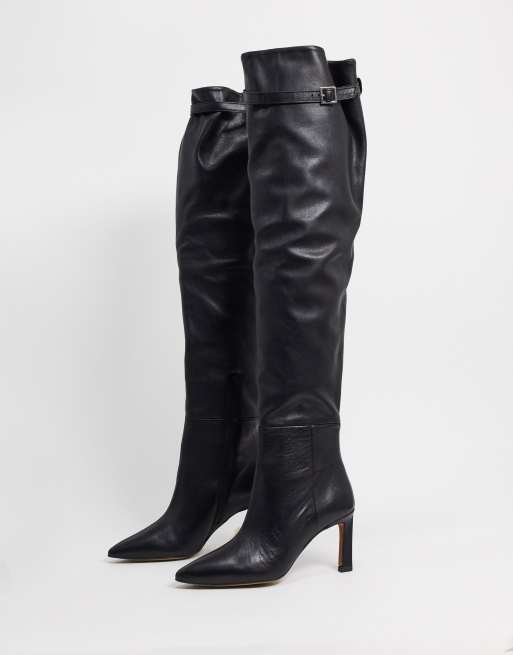 ASOS DESIGN Kenzie premium leather mid-heeled over the knee boots in ...