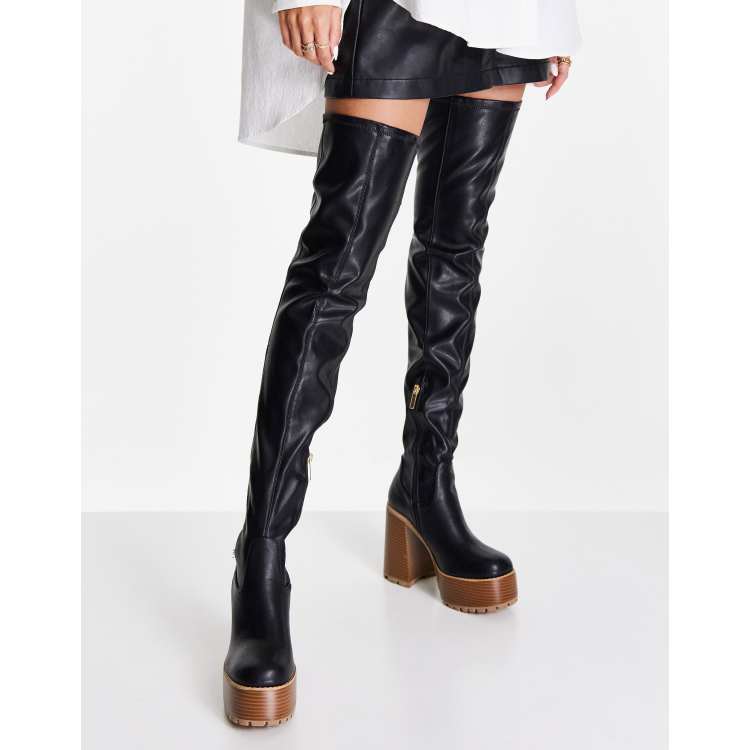 ASOS DESIGN Keri over the knee platform boots in black