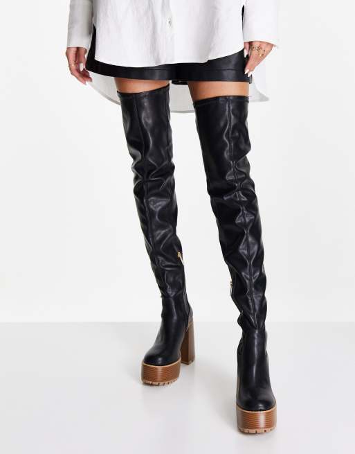 ASOS DESIGN Keri over the knee platform boots in black