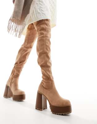 ASOS DESIGN Keri over the knee platform boots in camel