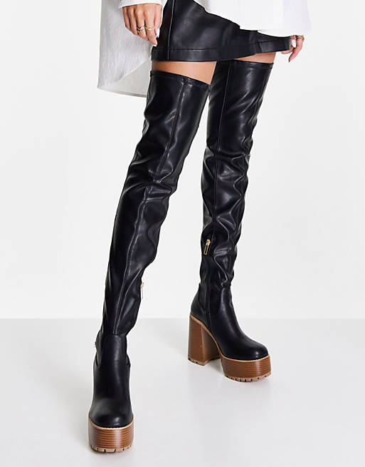 Asos Donna Scarpe Stivali Stivali sopra il ginocchio Stivali cuissard in pelle sintetica nera 