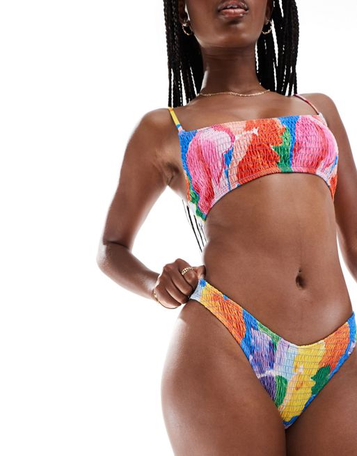 FhyzicsShops DESIGN Kerri shirred bikini bottom in oversized floral pop