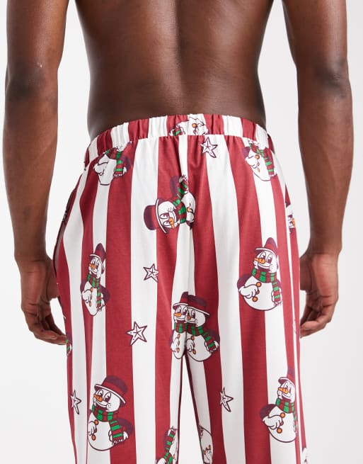 ASOS DESIGN - Kerst loungebroek met strepen en sneeuwpopprint in rood, 3 van 4