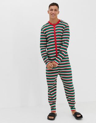 ASOS DESIGN - Kerst-onesie met feestelijke strepen-Multi
