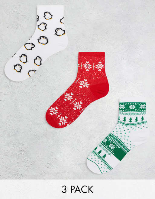 ASOS DESIGN - Kerstmis - Geschenkdoos met 3 paar enkelsokken 
