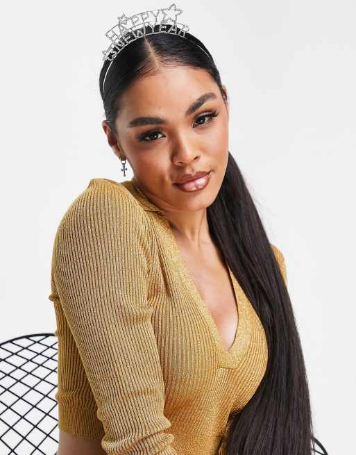 ASOS DESIGN - Kerstmis - Hoofdband met 'Happy New Year' slogan met kristallen, 4 van 4