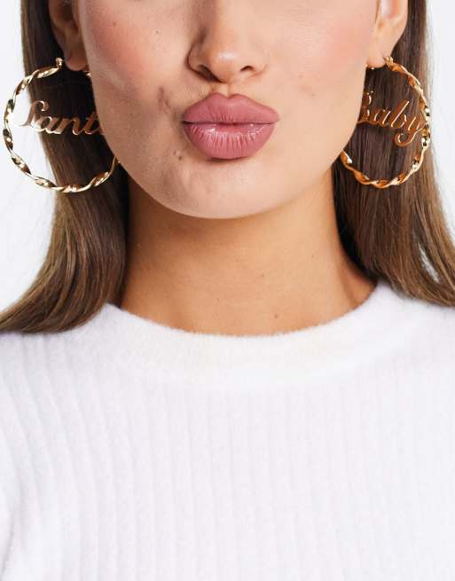 ASOS DESIGN - Kerstmis - Oorringen met 'Santa Baby' design in goudkleur
