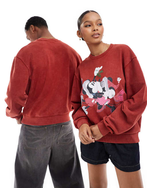 ASOS DESIGN - Kerstmis - Oversized recht sweatshirt met Disney Mickey Mouse & Minnie Mouse-print in bordeauxrood, 4 van 4