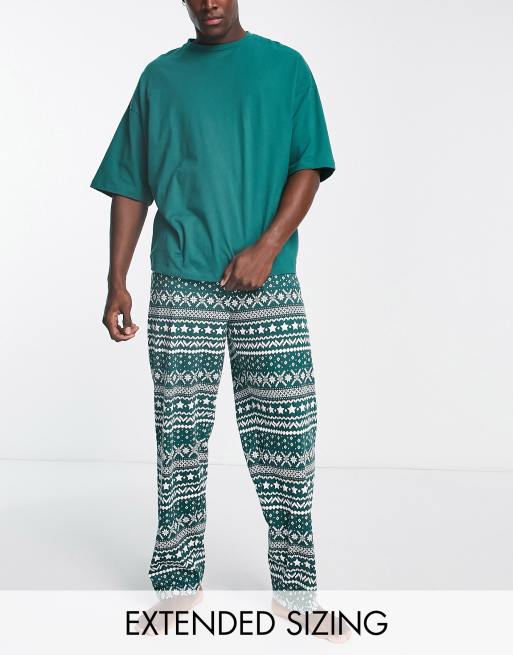 ASOS DESIGN - Kerstmis - Pyjamaset met broek met fairisle-motief in groen