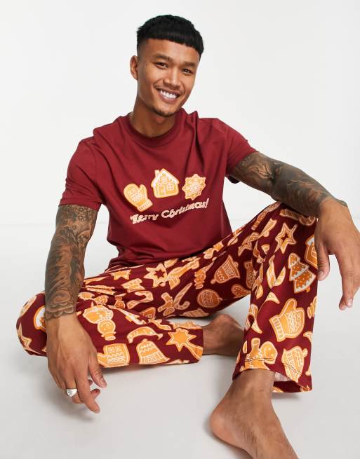 ASOS DESIGN - Kerstmis - Pyjamaset met peperkoekprint