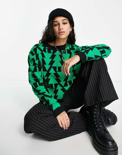 ASOS DESIGN - Kerstmis - Trui met dennenboom-patroon in zwart