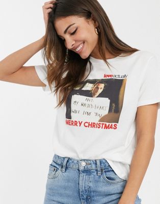 ASOS DESIGN - Kerstshirt met Love Actually-print-Wit