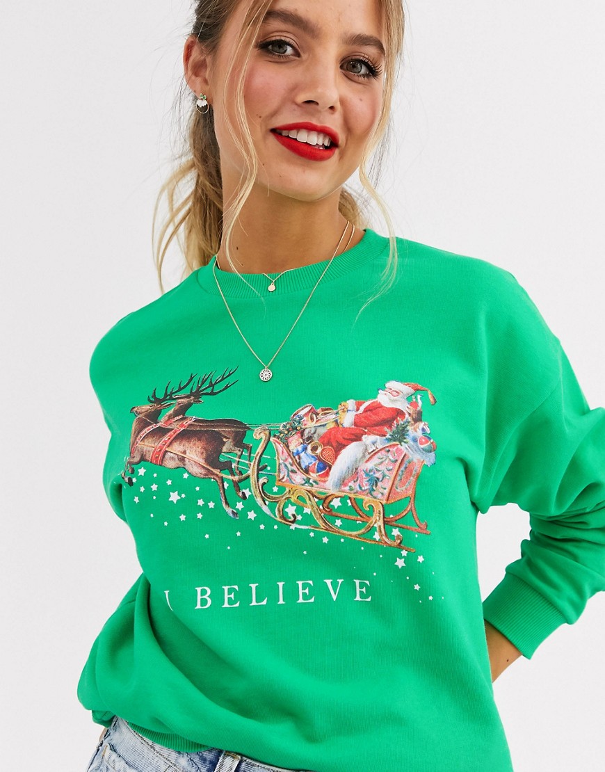 ASOS DESIGN - Kersttrui met 'I believe'-slogan-Groen