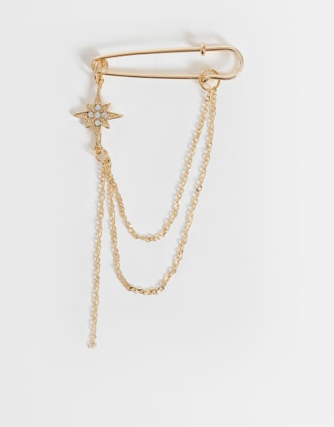 ASOS DESIGN – Kette mit Sicherheitsnadel-Anhänger und Brosche mit Sternanhänger in Gold - view 1