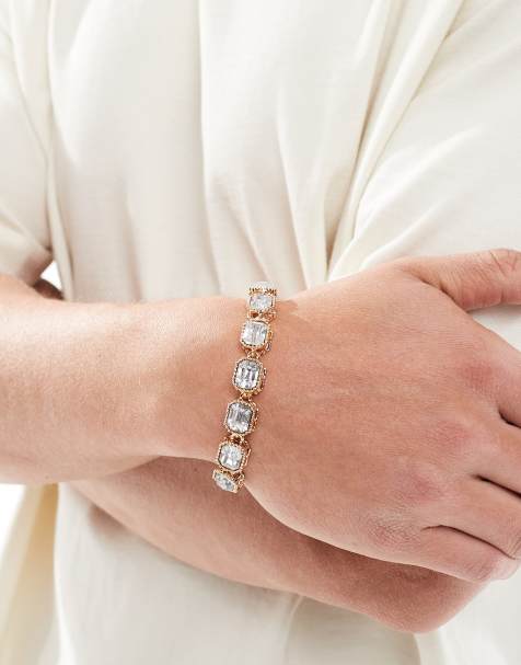 ASOS DESIGN – Kettengliederarmband in Goldoptik mit Kristallen - view 1