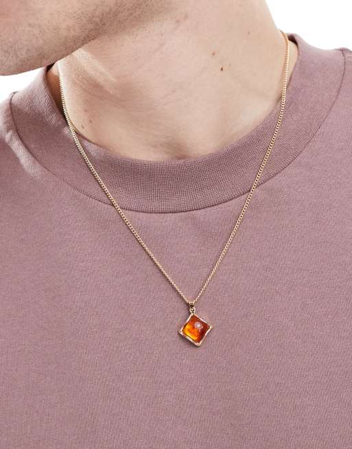 ASOS DESIGN - Ketting met amber-hangertje in goudkleur