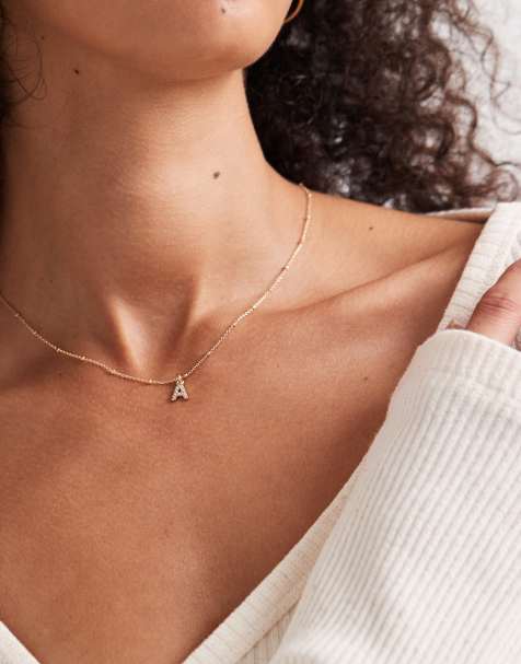 ASOS DESIGN - Ketting met bolletjes en hangertje met A-initiaal met zirkonia steentjes in goudkleur met cadeauzakje - view 1