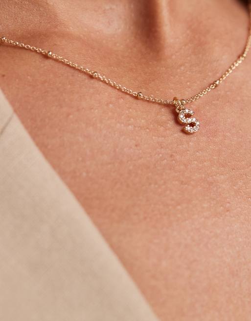 ASOS DESIGN - Ketting met bolletjes en hangertje met S-initiaal met zirkonia steentjes in goudkleur met cadeauzakje