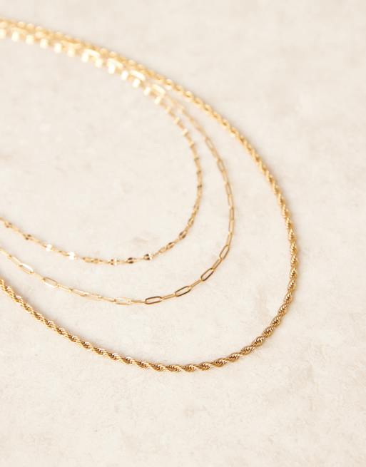 ASOS DESIGN - Ketting met drie rijen van waterbestendig roestvrij staal in goud, 2 van 3