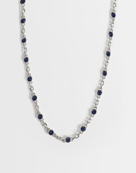 ASOS DESIGN ketting met faux saffiersteen in zilver - view 1