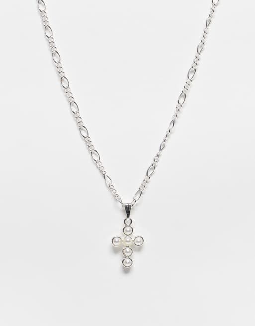 ASOS DESIGN - Ketting met figaro-schakels en kruishangertje in zilver