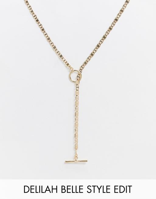 ASOS DESIGN - Ketting met fijne schakels en T-staaf in goudkleur