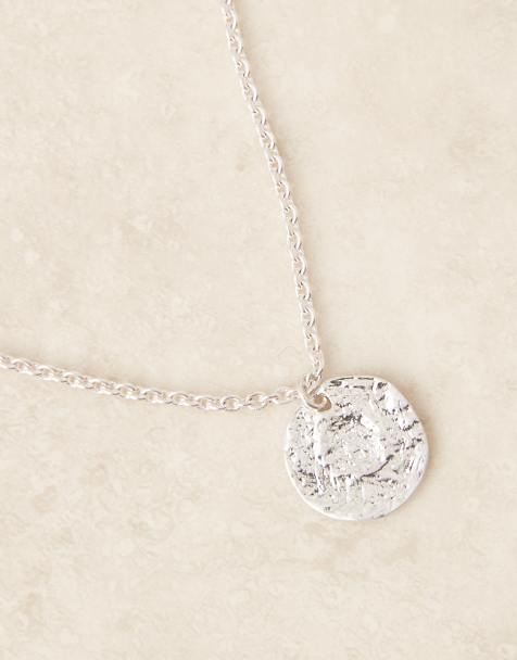 ASOS DESIGN - Ketting met gehamerd munthangertje in versleten zilverkleur - view 1