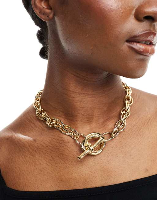 ASOS DESIGN - Ketting met gesmolten T-staafontwerp in vintage stijl in goud