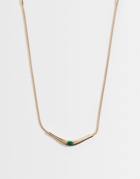 ASOS DESIGN ketting met groene steen in goudkleur - view 1