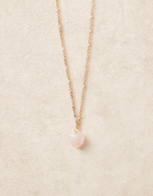 ASOS DESIGN - Ketting met halfedelsteen en hartvormige hanger van rozenkwarts in goudkleur, 2 van 3