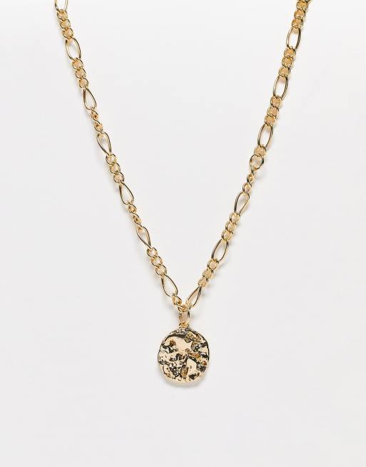 ASOS DESIGN - Ketting met hanger met gehamerd munthangertje in goudkleur