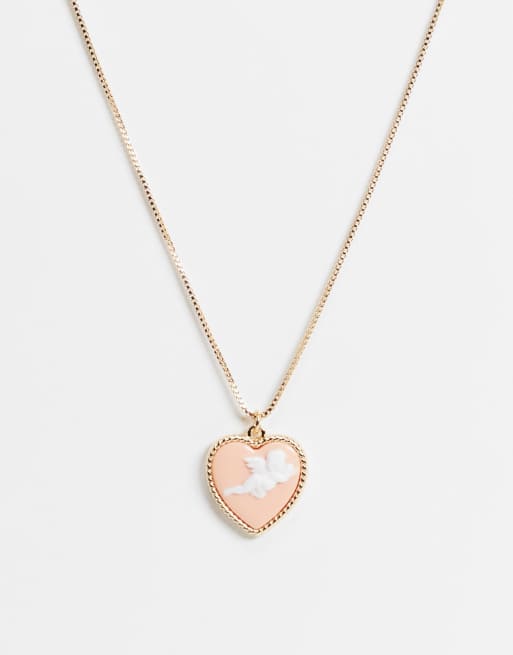 ASOS DESIGN - Ketting met hartvormig hangertje met cupido in goudkleur