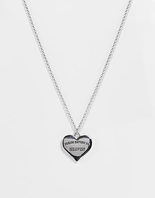 ASOS DESIGN - Ketting met hartvormig hangertje met 'Return to heaven'-slogan in zilverkleur