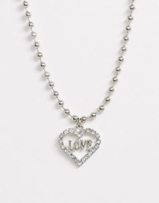 ASOS DESIGN - Ketting met hartvormige hanger met love in siersteentjes in zilverkleur