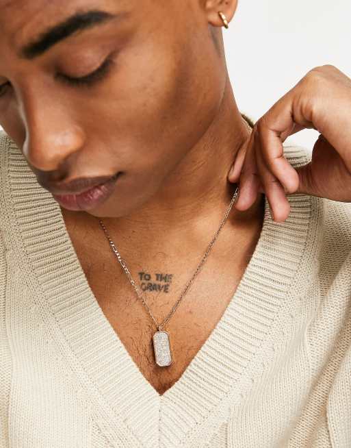 ASOS DESIGN - Ketting met identiteitsplaatje met siersteentjes in goudkleur