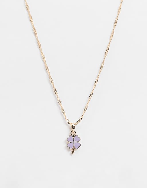 ASOS DESIGN - Ketting met klavertje vierhanger in goudkleur