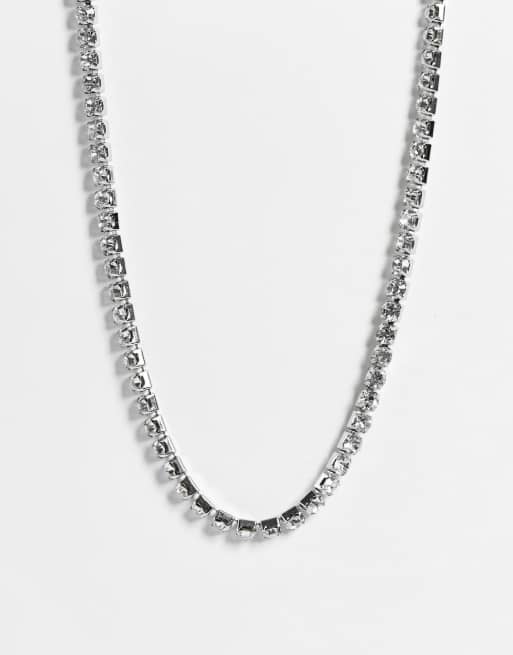 ASOS DESIGN - Ketting met kristallen in zilverkleur