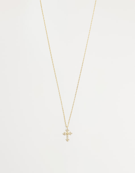 ASOS DESIGN - Ketting met kruishangertje met roos in het midden en kristallen in goud - view 1