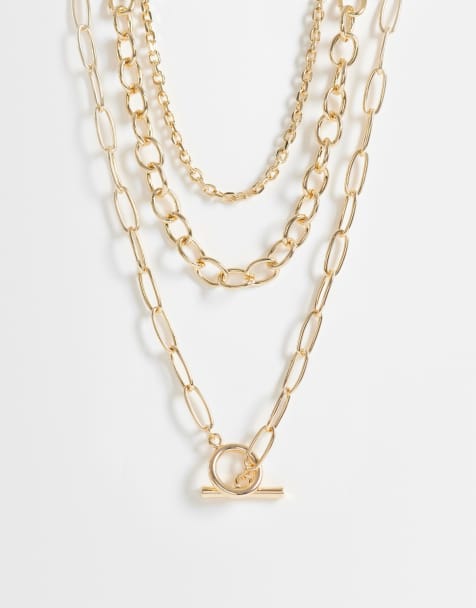 ASOS DESIGN - Ketting met meerdere rijen en T-bar in goudkleur - view 1