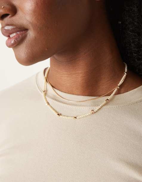 ASOS DESIGN - Ketting met meerdere rijen met imitatieparel en hartdetail in goudkleur - view 1