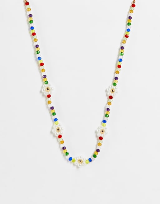 ASOS DESIGN - Ketting met meerzijdige, doorzichtige kralen en bloemen