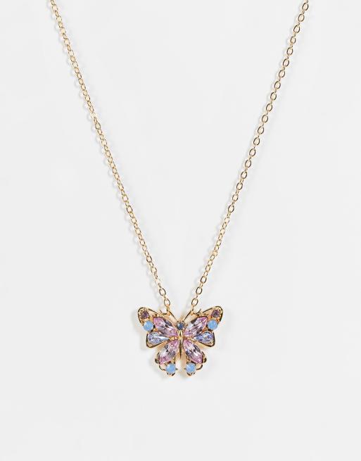 ASOS DESIGN - Ketting met mooi kristallen vlinderhangertje in goudkleur